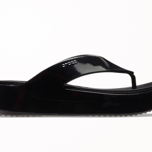 CROCS Black Patent Platform Sandals - Picture 3 of 7